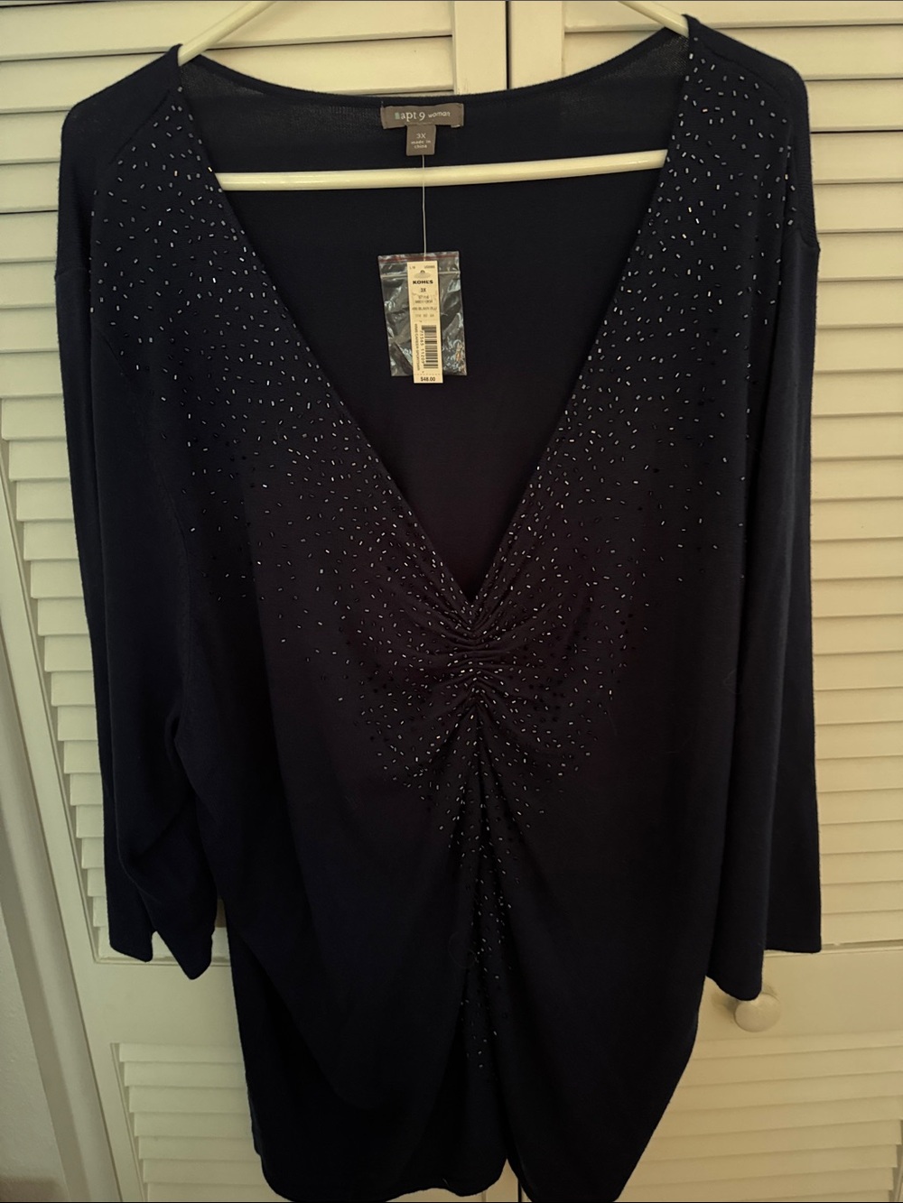 NWT Apt 9 Navy V-Neck Tunic with Sparkle Detail, 3X - Picture 3 of 4